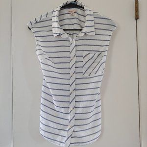 merona blue and white striped summer button-up tank top w/ pocket
